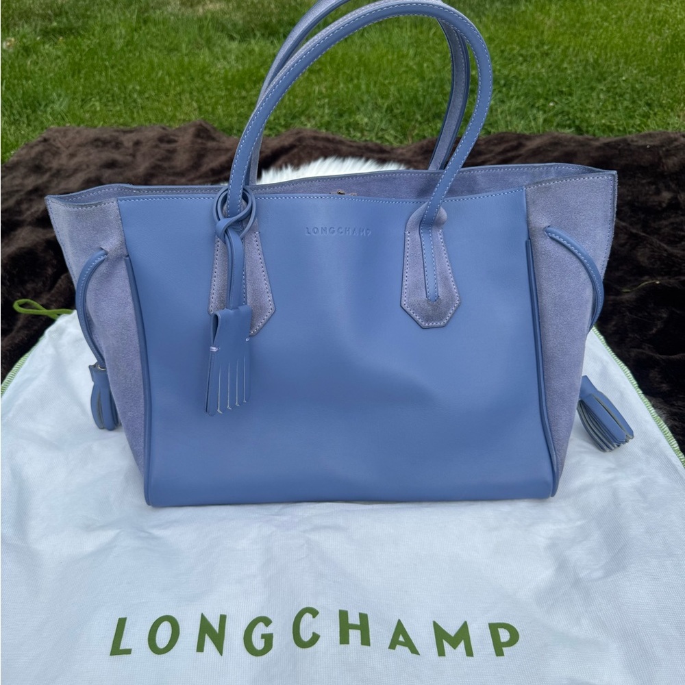 Longchamp Light Blue Suede Tote Bag